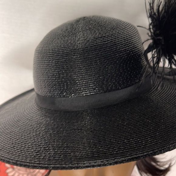 Vintage 60s Black Straw Hat with Feather Plume main image 6